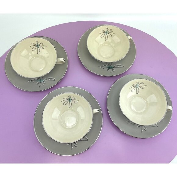 Vintage 50s cups and saucers set, Encore Franciscan fine china, tea for 2 - Picture 3 of 10